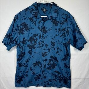 Uniqlo Men's Button‎ Up Shirt Abstract Print Blue Short Sleeve Casual Top Sz XS